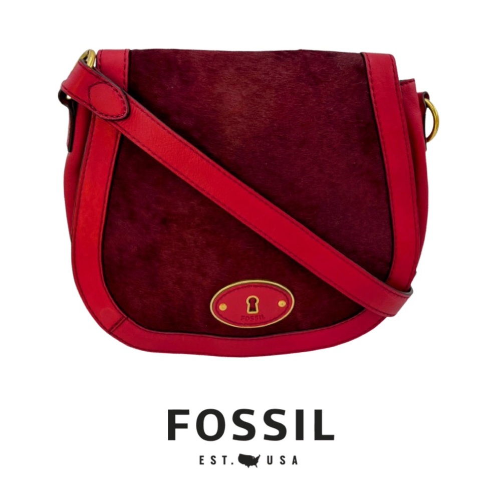 ❤️🗝️Fossil Vintage Re-issue Top-Grain Leather with Calf-Hair in Cranberry🗝️❤️